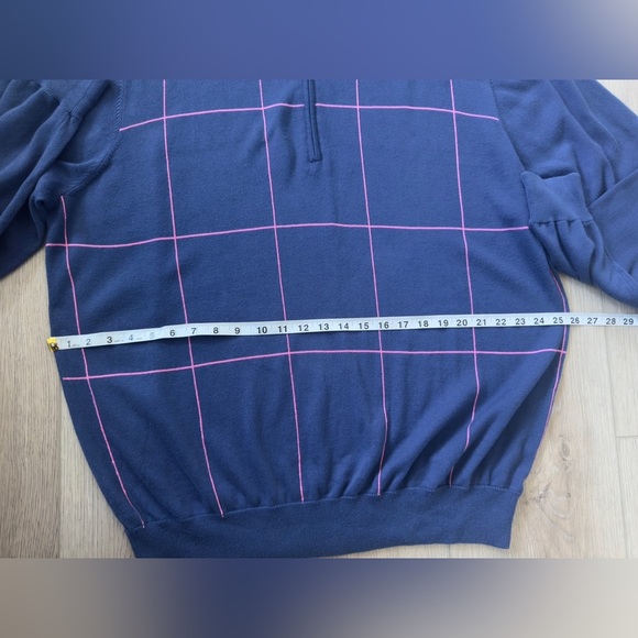 DONALD ROSS Navy Blue Sweater with Pink Grid Pattern. 80% COTTON 20% WOOL. - Picture 4 of 8